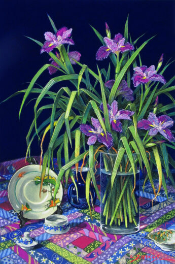 Louisiana Irises like a lot of water. I have three ponds in my garden and several clumps of this flower near or in the ponds. They make a great painting subject with their beautiful blue/purple flowers and long green leaves.